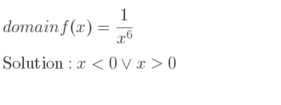 The domain of f(x)= 1/(x^6) is x<0\lor x>0